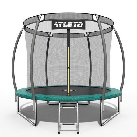 Батут дитячий 252 см з внутрішньою сіткою та драбинкою Atleto зелений 21000803 фото