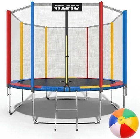 Батут Atleto 374 см з сіткою та драбинкою multikolor + подарунок м'ячик 21000140 фото